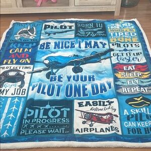 Aviation Graphic Throw Blanket - Blue Pilot Design